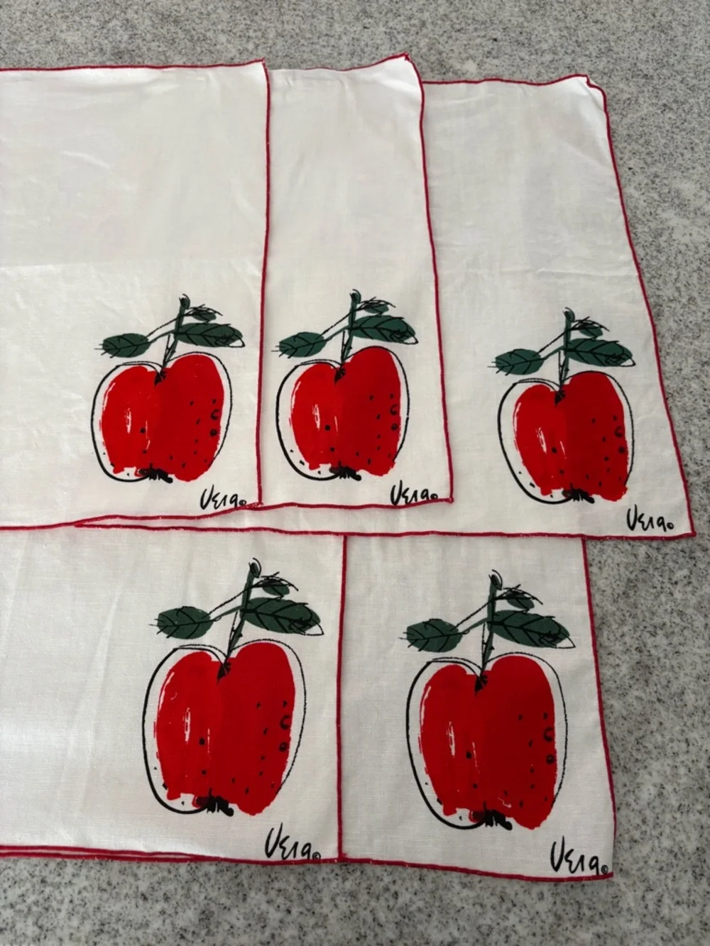 Vintage Vera napkins apple mid century modern red & white set of 5